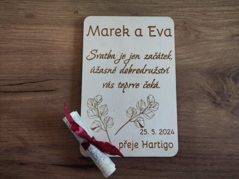 Dřevěné svatební přání Erika