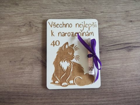 Dřevěné přání k narozeninám pro milovníky koček