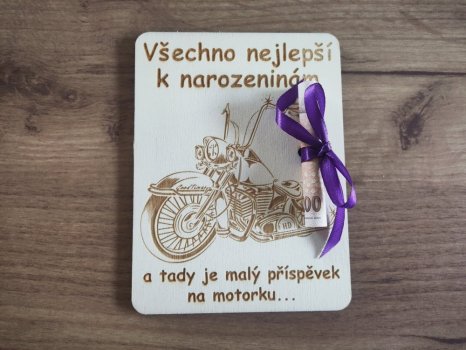 Dřevěné přání k narozeninám pro motorkáře