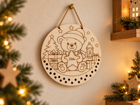 Adventní kalendář kulatý se jménem a medvídkem