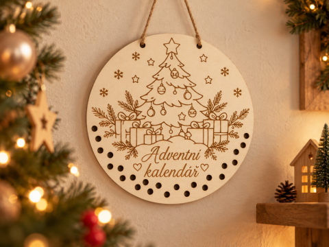 Adventní kalendář kulatý s vánočním stromečkem