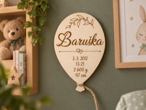 Balónek se jménem a údaji o miminku