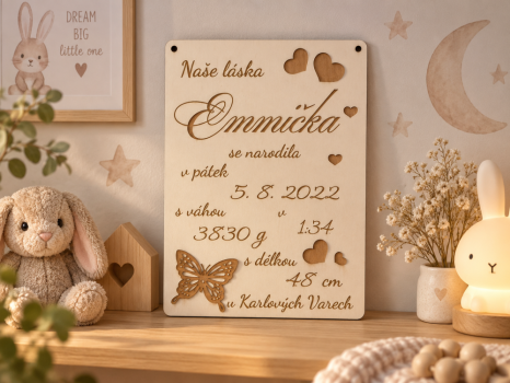 Cedulka s porodními údaji o miminku