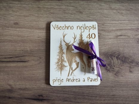 Dřevěné přání k narozeninám pro myslivce