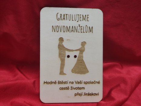 Dřevěné svatební přání se siluetami