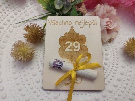 Dřevěné přání k narozeninám s číslem