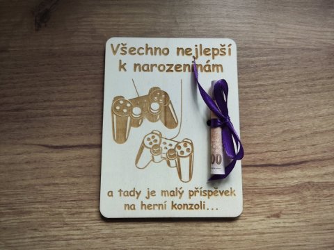 Dřevěné přání k narozeninám pro hráče
