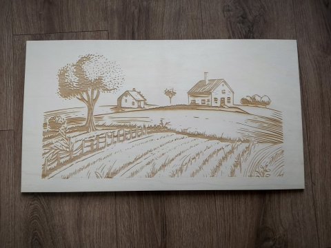 Dřevěný obraz "Domek na poli"