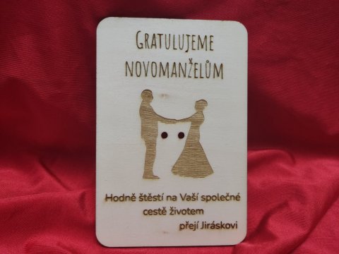 Dřevěné svatební přání se siluetami
