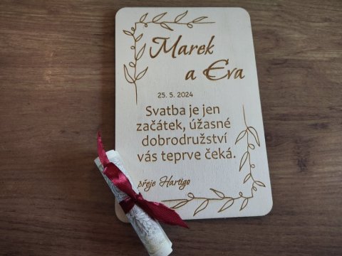 Dřevěné svatební přání Laura