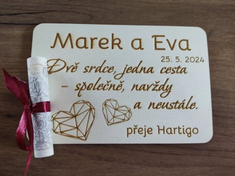 Dřevěné svatební přání Eleanora