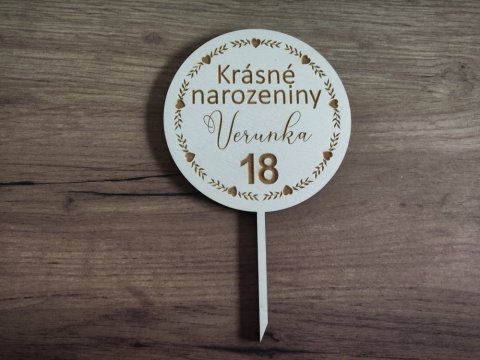 Zápich na dort kulatý se jménem, číslem a nápisem