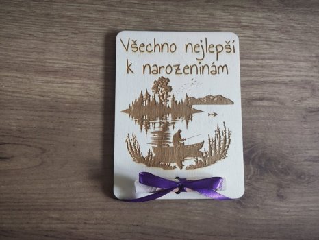 Dřevěné přání k narozeninám pro rybáře